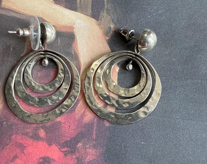 JRI Mexico, 925 Circular Dangle Post Back Earrings, Marked