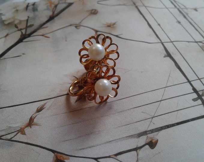 Goldtone Floral Filigree Screwback Earrings with Akoya Cultured Pearls