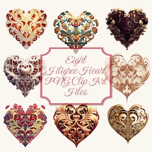 Otto file Clip Art cuore in filigrana--PNG--Uso commerciale--Download istantaneo