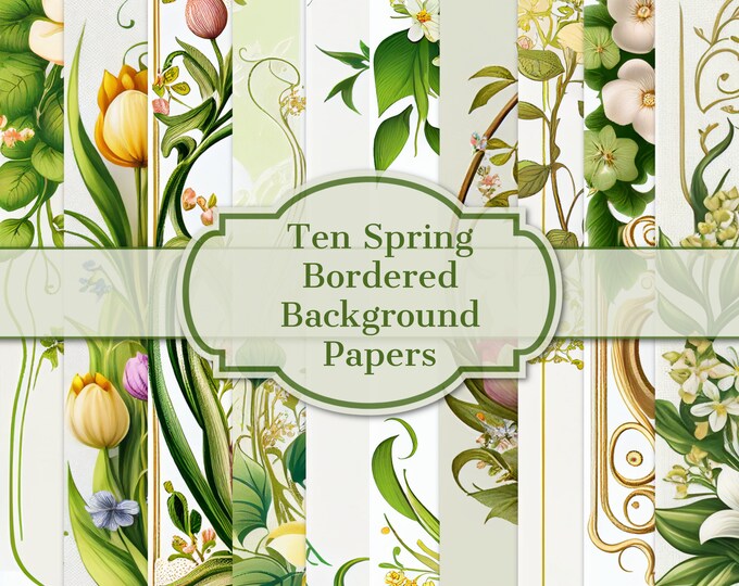 Ten Spring Bordered Background Digital Papers--PNG Files--8.5 x 11--Instant Download