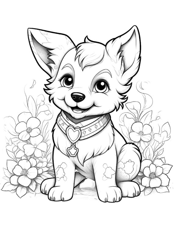 Five Cute Puppies Coloring Sheets for Instant Download 