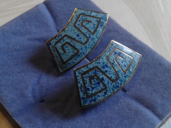 Heathered Blue Enamel and Geometric Design Modern… - image 2