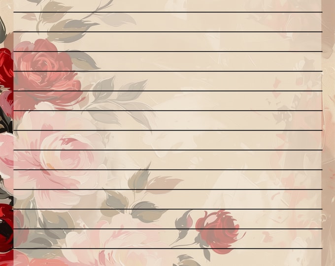 Painted Roses Writing Paper in Four Versions--Two Lined and Two Unlined--JPG Files