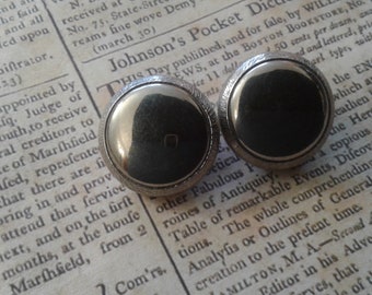 Silvertone Brushed and Shiny Clip On Button Earrings