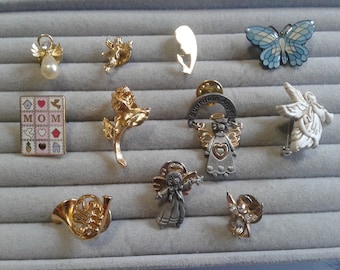 Selection of Small Mostly Religious Pins, Angels, etc.--Sold Separately