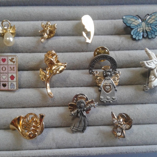 Selection of Small Mostly Religious Pins, Angels, etc.--Sold Separately