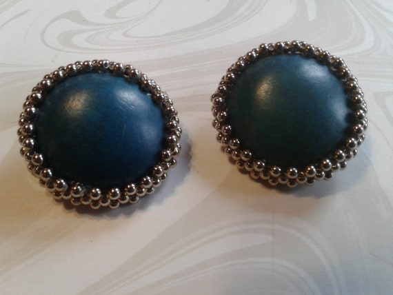 Oversized Deep Teal and Silvertone Bead Vintage H… - image 1