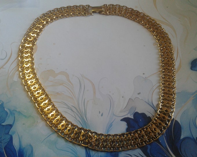 Monet Egyptian Revival Intricate Goldtone Collarette, Signed