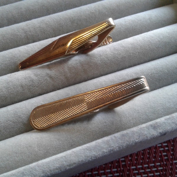 Midcentury Goldtone Small Geometric Tie Clips, Your Choice, New Styles Added! Just 3.00 Each!