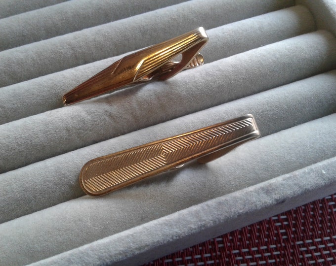 Midcentury Goldtone Small Geometric Tie Clips, Your Choice, New Styles Added! Just 3.00 Each!