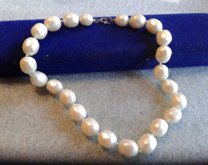 Choker Length Strand of Faceted Faux Pearl Beads
