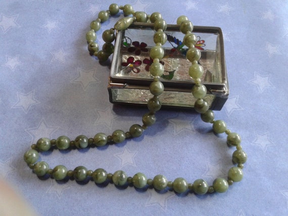 Mid Length Strand of Green Plastic "Jade" Beads w… - image 1