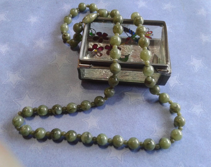 Mid Length Strand of Green Plastic "Jade" Beads with Concealed Screw Clasp
