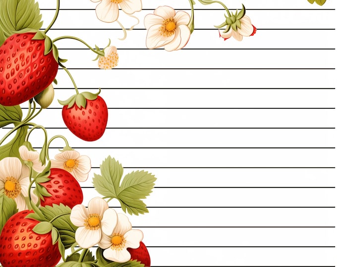 Strawberry Summer Lined and Unlined Instant Download Stationery Set