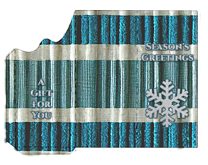 Season's Greetings Teal Stripe and Glitter Print and Fold Money Holder Christmas Greeting Card Instant Download