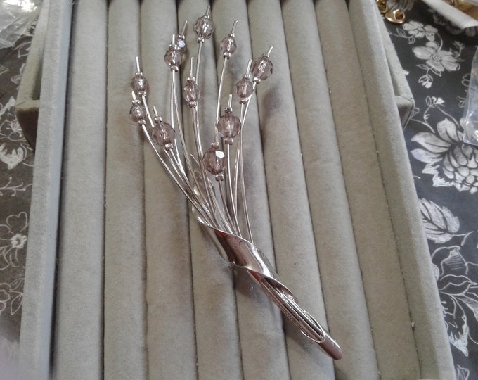 Oversized Vintage Midcentury Spray Brooch with Gray Rocaille Beads