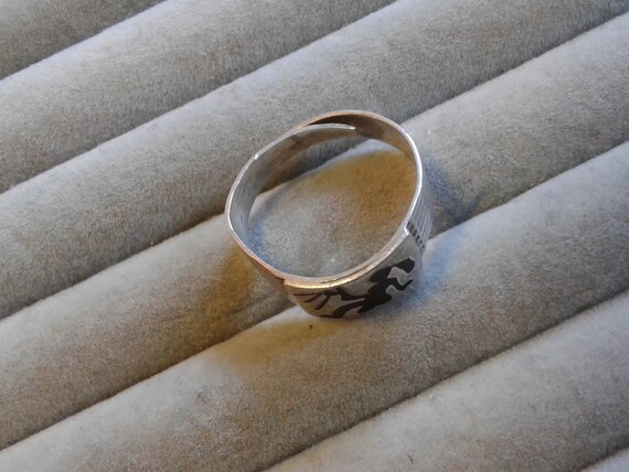 Taxco Sterling Silver and Black Inlay Adjustable Band Ring with Deity, Marked Sterling, Ana, 925, Taxco, Size 7 View 4