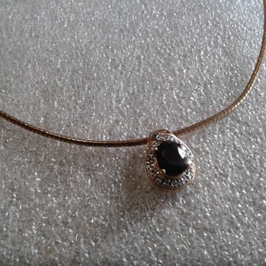 Midnight Sapphire, Diamond, and Vermeil Sterling Silver Pendant, Marked 925 China, on Vermeil Omega Chain, Marked 925 Italy