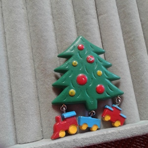 Hallmark Cartoon Christmas Tree with Dangling Train, Signed