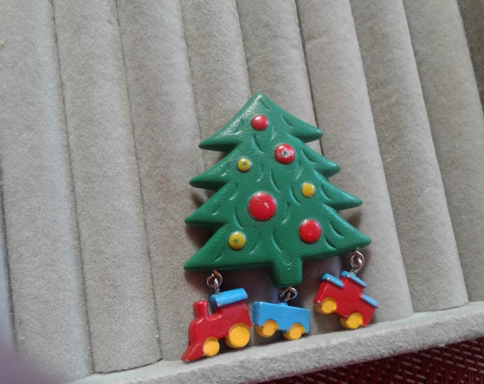 Hallmark Cartoon Christmas Tree with Dangling Train, Signed