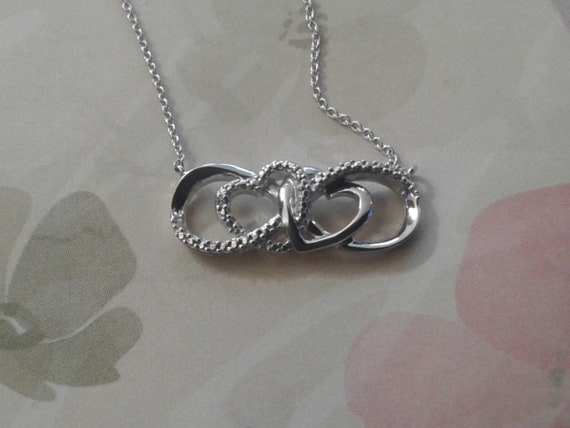 Delicate Sterling Silver Interlocking Heart Neckl… - image 3