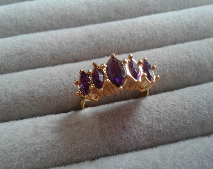 Avon 1994 Marquis Sparkle Faux Amethyst Statement Ring, Signed, Size 7