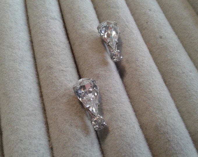 Small Silvertone and Rhinestone Screw Back Earrings