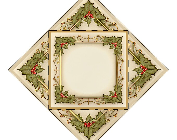 Elegant Cream Holly Flat Origami Gift Wrap Envelopes for Gift Cards, Etc., Two Seasonal Designs
