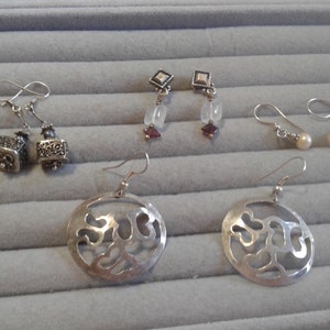Four Pairs of Boho Unmarked Silver Earrings, Sold Separately