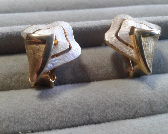 Duotone Very Abstract Geometric Folded Lily Clip On Earrings