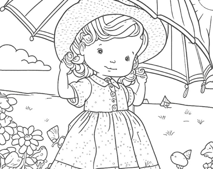 Five Sunbonnet Girls Coloring Sheets for Instant Download