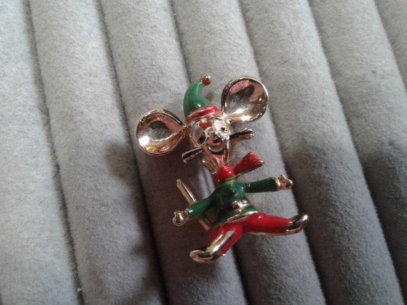 Beatrix Christmas Mouse Brooch, Signed BJ - image 1
