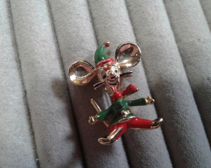 Beatrix Christmas Mouse Brooch, Signed BJ