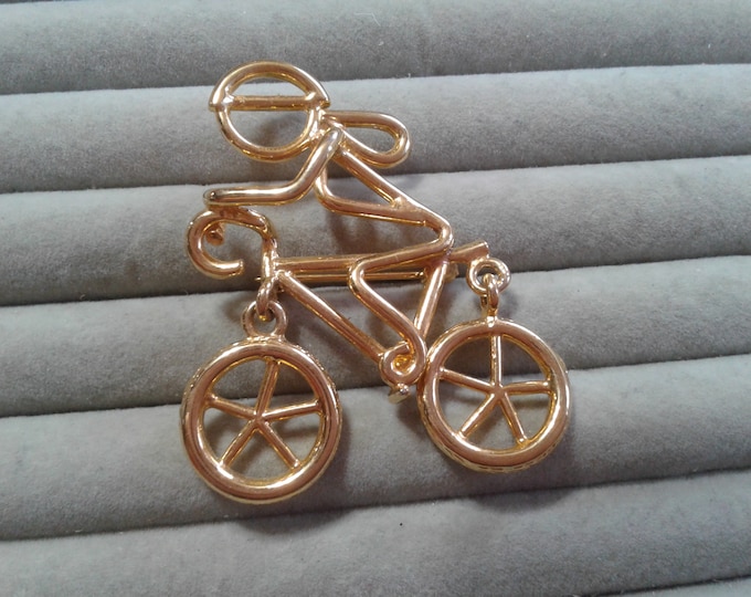 Gold Tone Articulated Line Drawing Style Woman Bicyclist Pin