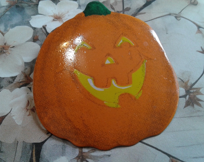 Hallmark Silk Screen Printed Metal Jack O'Lantern Pin, Signed