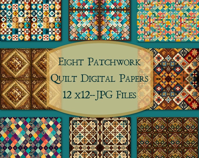 Eight Patchwork Quilt Backgrounds--12 x 12--JPG Files--Commercial Use