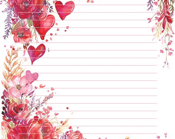 Vintage Valentine Hearts Lined Writing Papers (Digital Download)