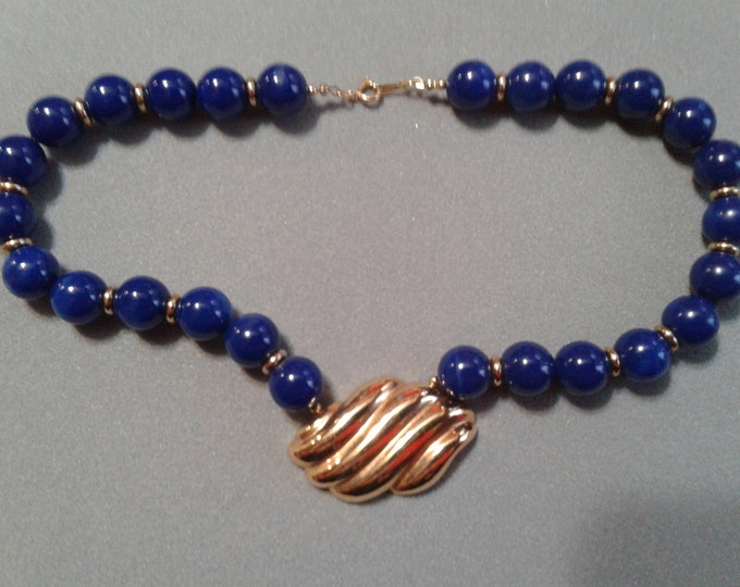 Avon 1981 "Royal Azura" Blue and Goldtone Necklace, Signed