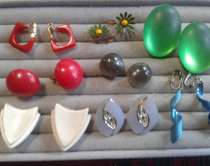 Colorful True Vintage Clip On Earrings, Sold Separately
