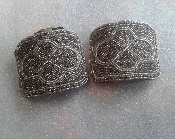 Pair of Fine Glass and Wire Beaded Art Deco Shoe Ornaments, Made in France