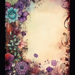 Cinq magnifiques papiers d'arrière-plan/écriture aquarelle jardin mystérieux à télécharger et à imprimer à la maison, 8,5 x 11