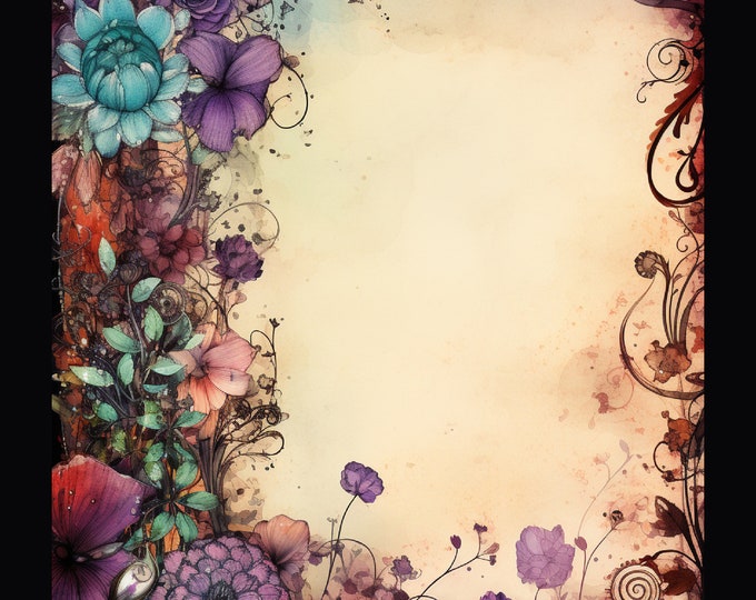 Five Beautiful Mysterious Garden Watercolor Background/Writing Papers to Download and Print at Home, 8.5 x 11
