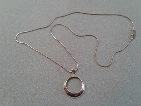 Sterling Silver Simple Circle Pendant on Long Sna… - image 1