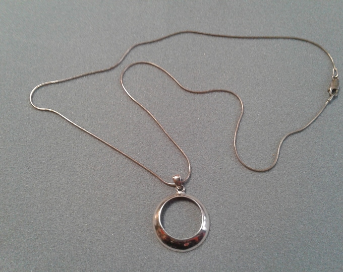 Sterling Silver Simple Circle Pendant on Long Snake Chain, 925