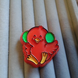 Hallmark 1981 Red Bird Wearing Green Earmuffs, Signed and Dated