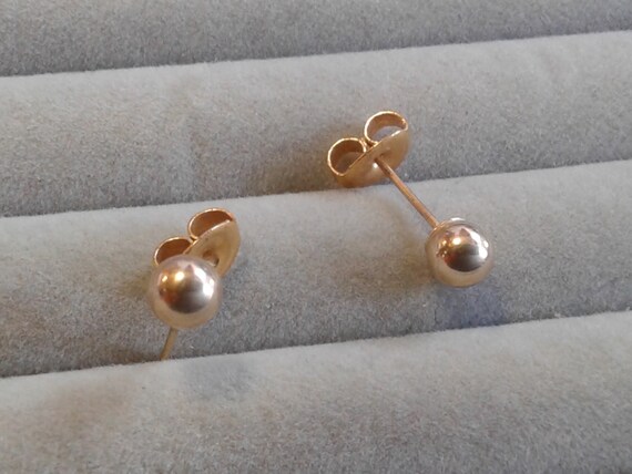 14K Yellow Gold 4mm Ball Post Earrings, Marked - image 1