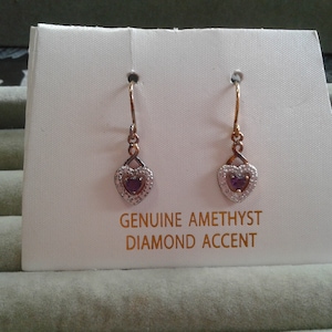 Prime Art Jewels Ametista e Diamante em Brincos de Coração Vermeil em Cartão de Estoque Original, PAJ 925 China