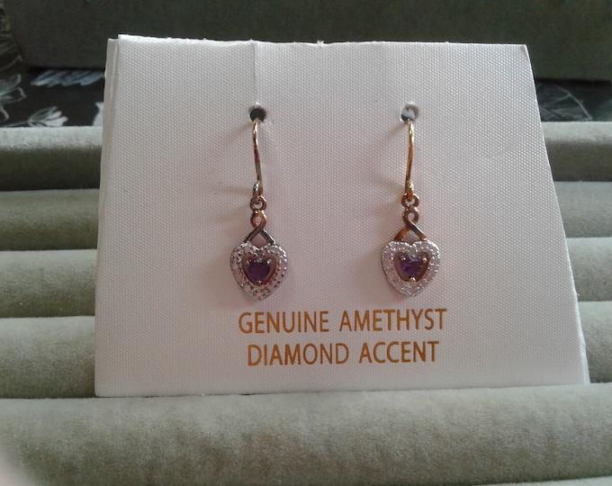 Prime Art Jewels Amethyst and Diamond in Vermeil Heart Drop Earrings on Original Stock Card, PAJ 925 China