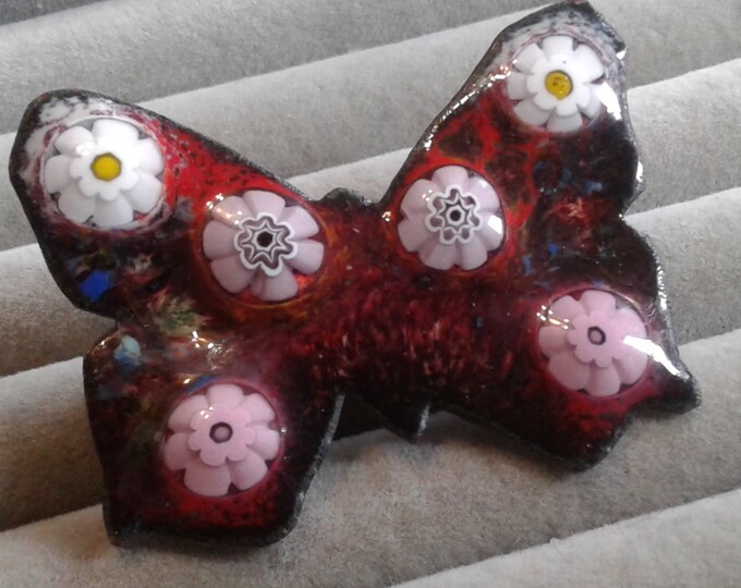Millefiore Enamel on Copper Butterfly Pin