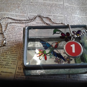 Sterling Silver and Red Plastic Numeral One Pendant on Newer Sterling Ball Chain, Marked, Unidentified Maker&#39;s Mark